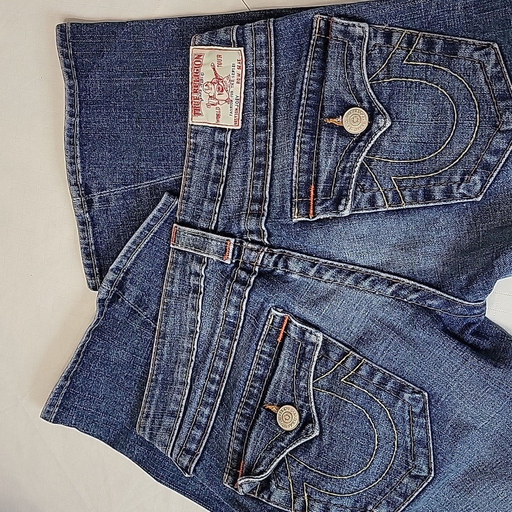 True Religion Joey Orange Topstiching and Twisted Inseam sz27  BinO